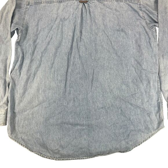 VTG Marlboro Denim Shirt Men Sz M Duck Embroidered Pockets Faded Cowboy Outdoor - Picture 9 of 13